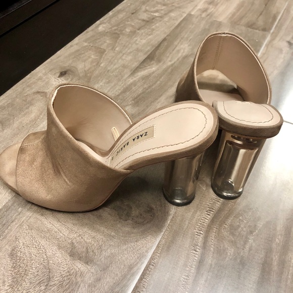 ZARA Suede slip on sandals with methacrylate heels - Picture 3 of 7